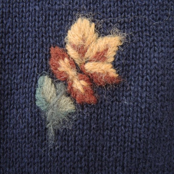 Bobbie Brooks Embroidered Sweater Dark Blue with Flowers & Leaves Size Medium - Picture 3 of 10